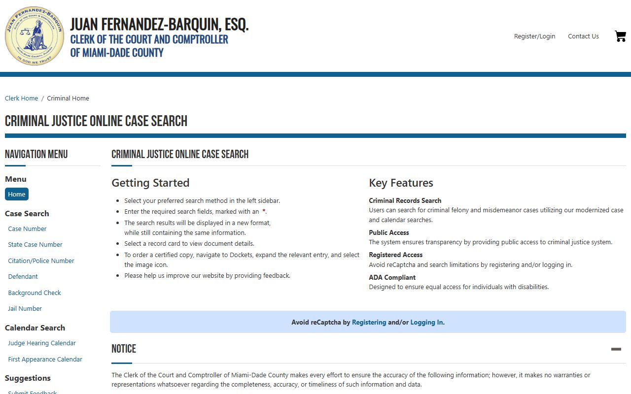 Miami-Dade criminal records CJIS search portal