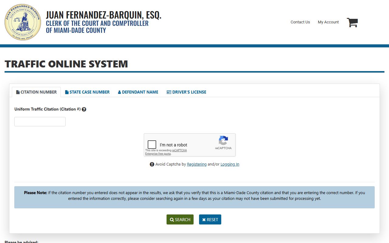 Miami-Dade Court Records traffic citation search