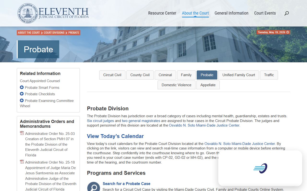 Miami-Dade probate records Eleventh Circuit Probate Division