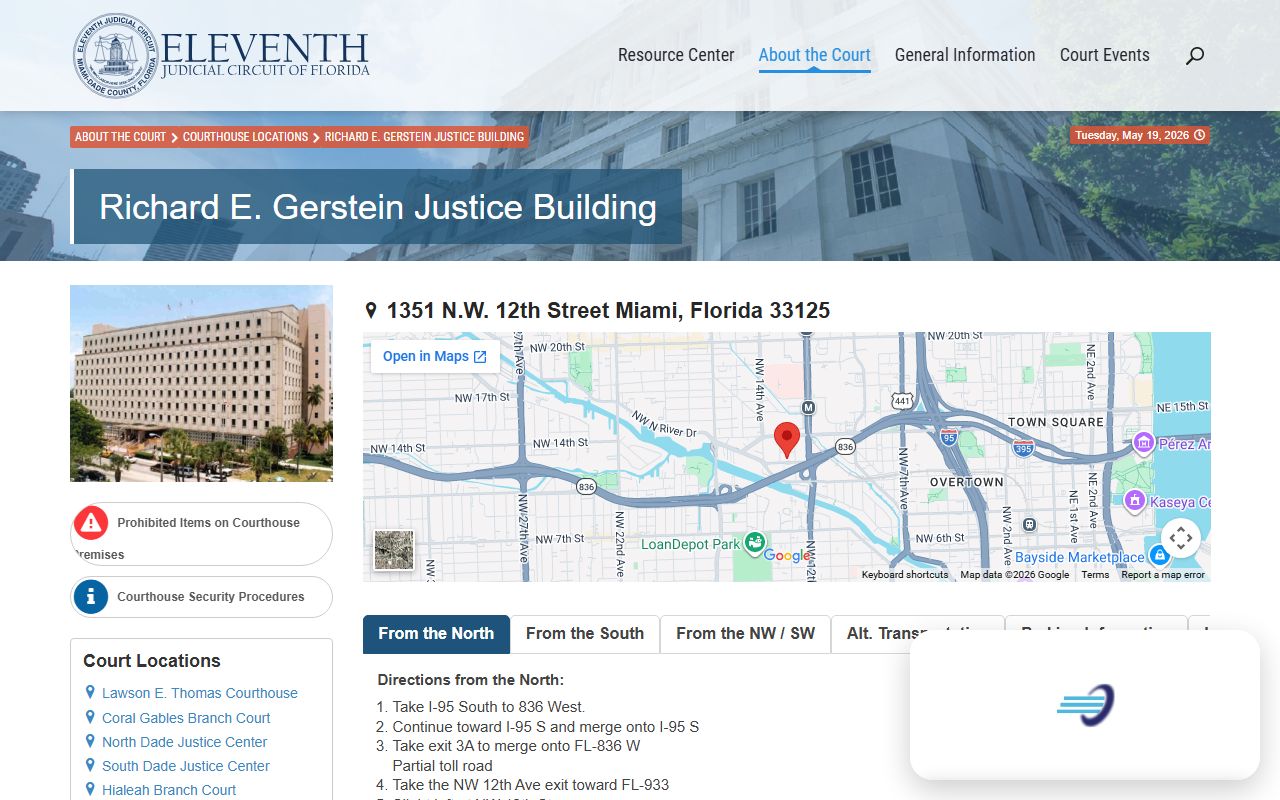 Miami-Dade Circuit Court Richard E Gerstein Justice Building page