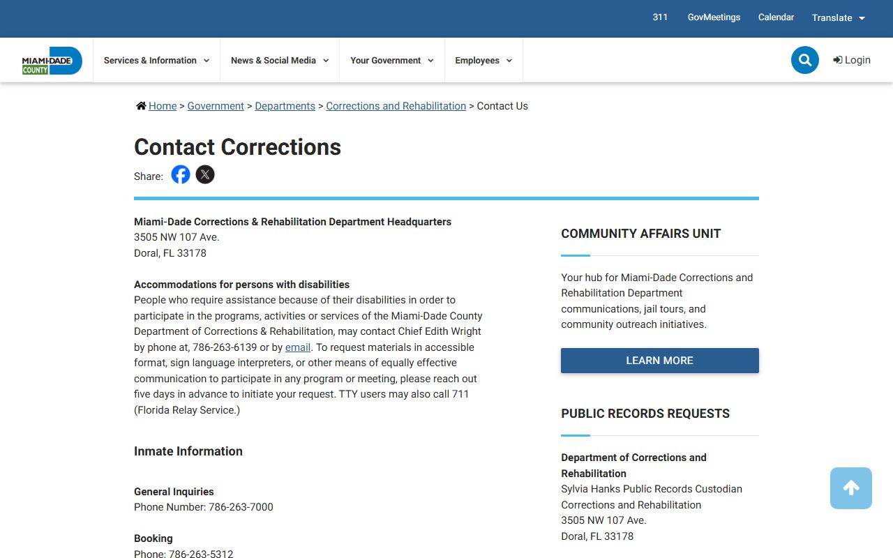 Miami-Dade jail population corrections reports page